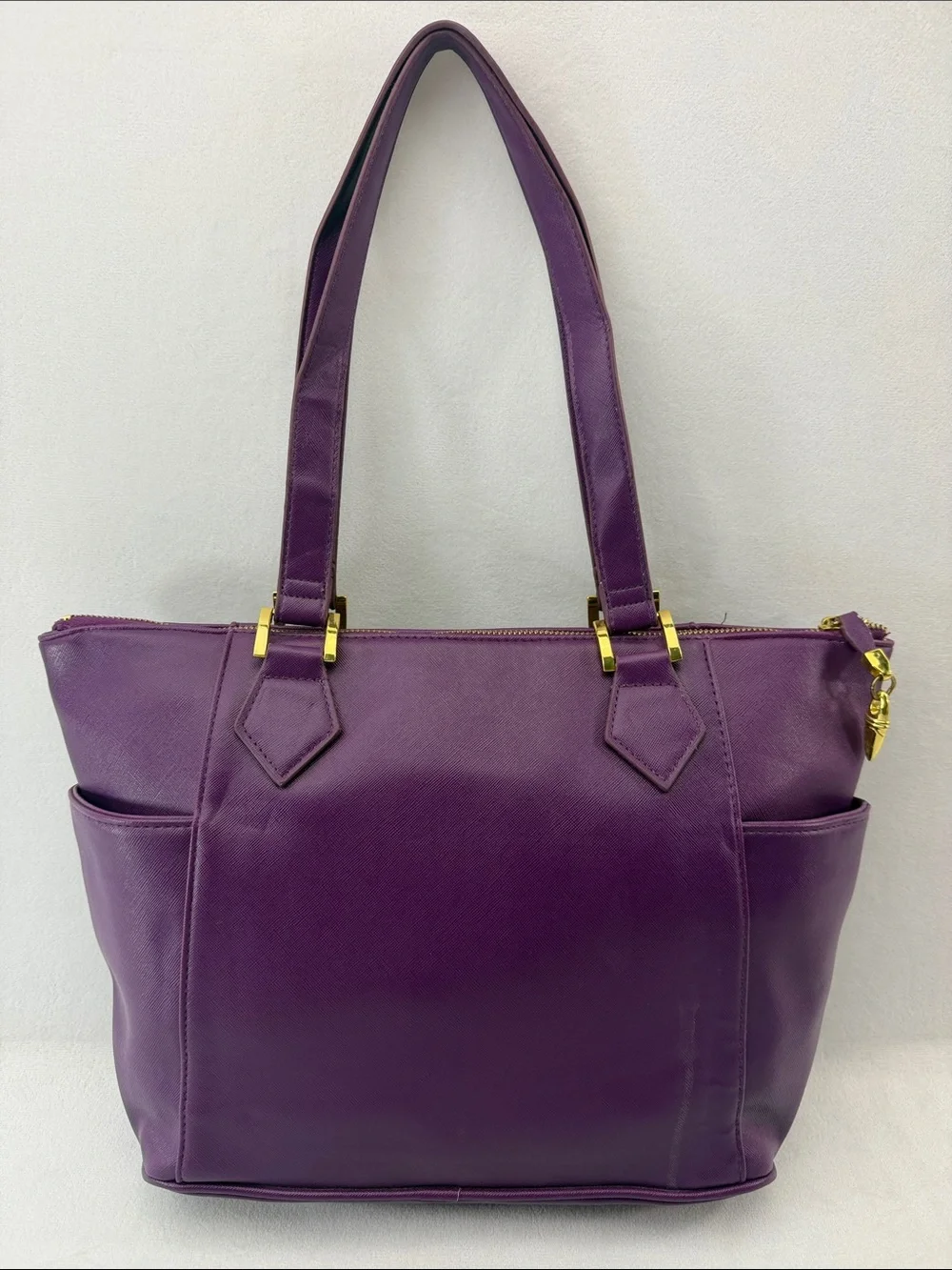 IMAN Purple Shoulder Tote Bag with Gold Hardware Peacock Lining
